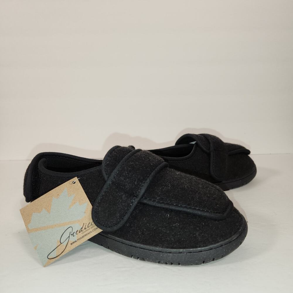 FOAMTREADS Physician L2 Comfort Slipper Womens 6M Black Wool Adjustable Diabetic